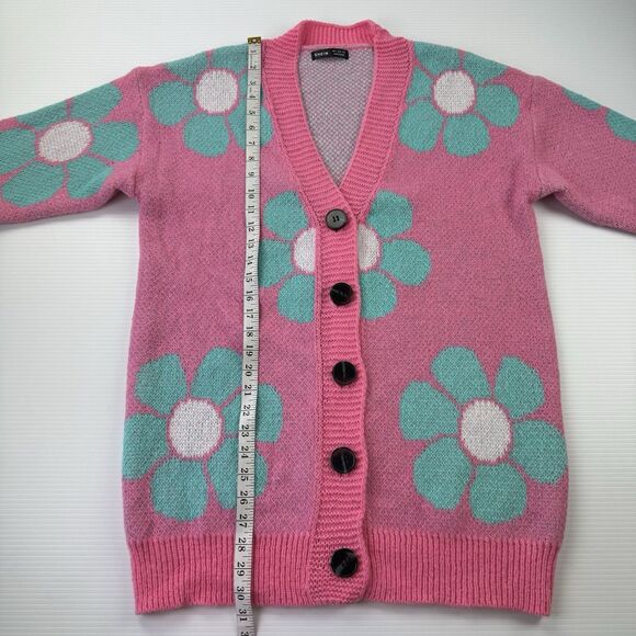 Pink Daisy Flower Cardigan Sweater Women’s S Oversized Y2K Retro Indie Boho - Picture 7 of 10